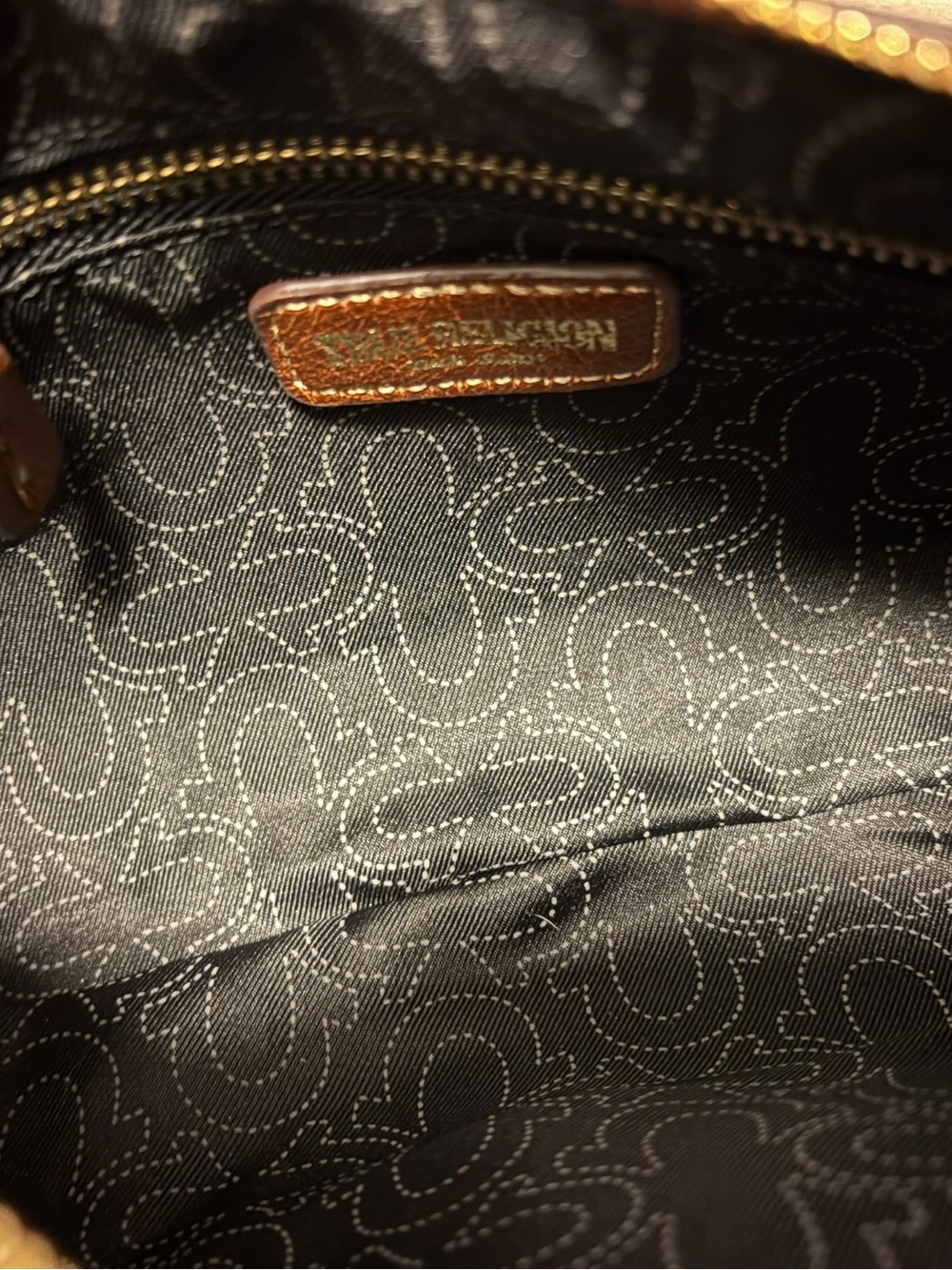 NWT True Religion Brown Shoulder Handbag with Gold Hardware and Logo Lining - Picture 3 of 8